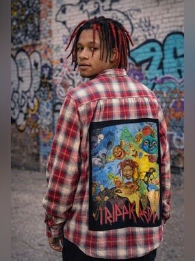 Custom Upcycled TRIPPIE REDD Flannel Shirt Very Oversized Size M Men Street Wear